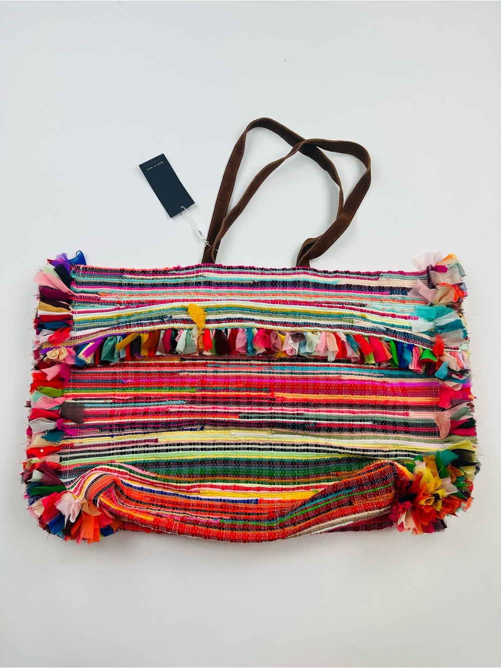 Raj Colorful Woven Tote Bag Made in India Leather Handles - Picture 2 of 15